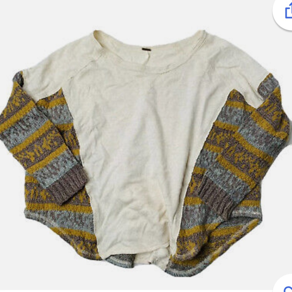 Free People Knitted Multicolored Ivory Oversized Raglan Tee Sweater